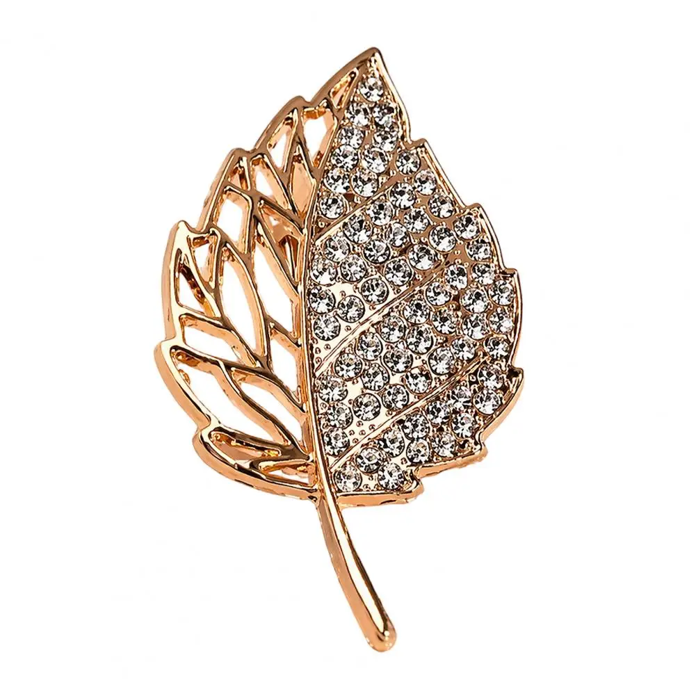 Alloy Leaf Pin Leaf Brooch Pin Rhinestone Tree Leaf Brooch Hollow Alloy Lapel Pin Sweater Cardigan Coat Accessory for Women