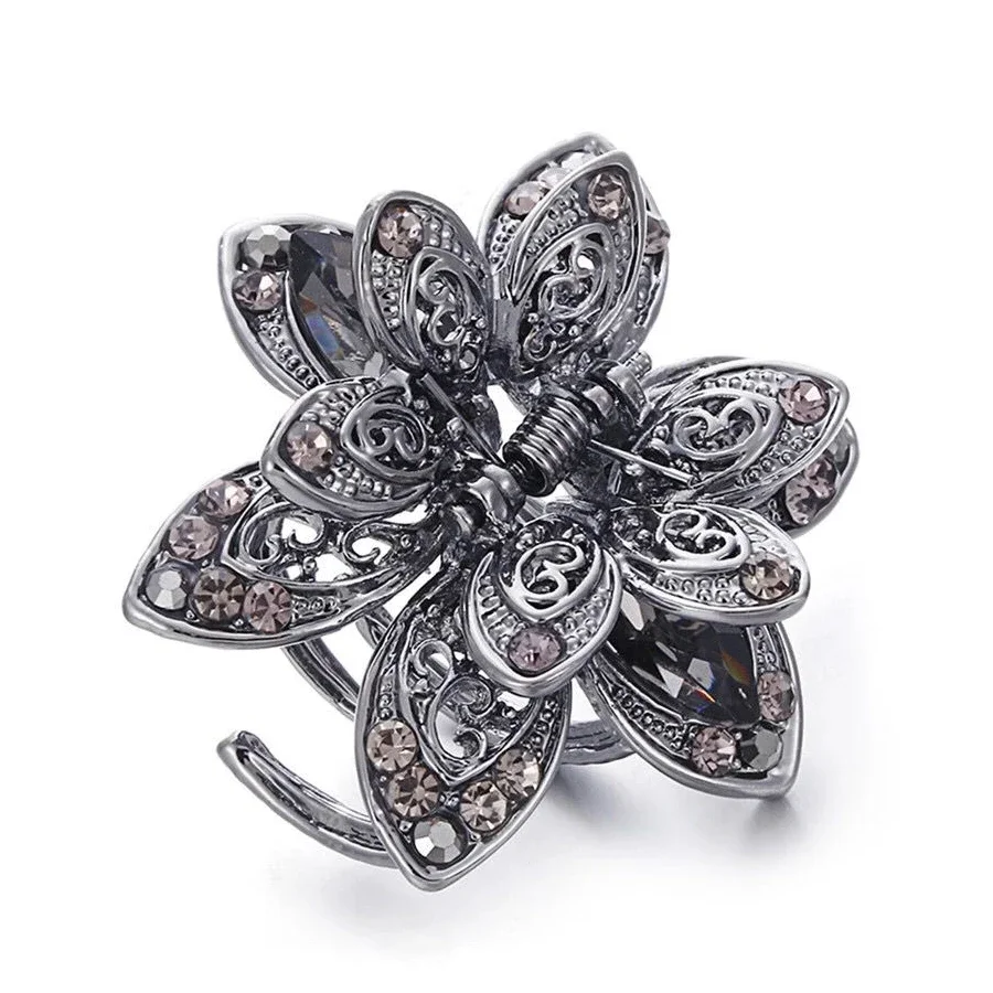 Vintage Flower Crystal Hair Claws Clip Rhinestone Hairpin Hair Jewelry Charm Hair Accessories For Women