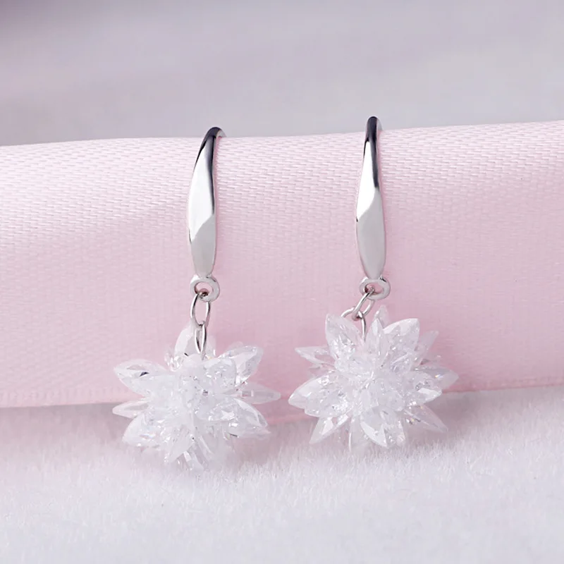 New Arrival Fashion Ice Flower 925 Silver Needle Ladies Drop Earrings Jewelry Birthday Gift Promotion Women Anti Allergy