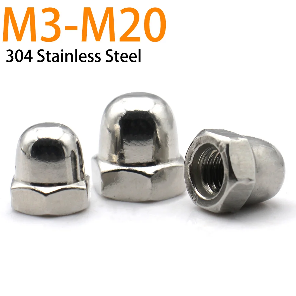 304 Stainless Steel Cap Nuts Acorn Dome Head Hex Nuts Metric M3 M4 M5 M6 M8 M10 M12 M14 M16 M18 M20 Decorative Cover Nut