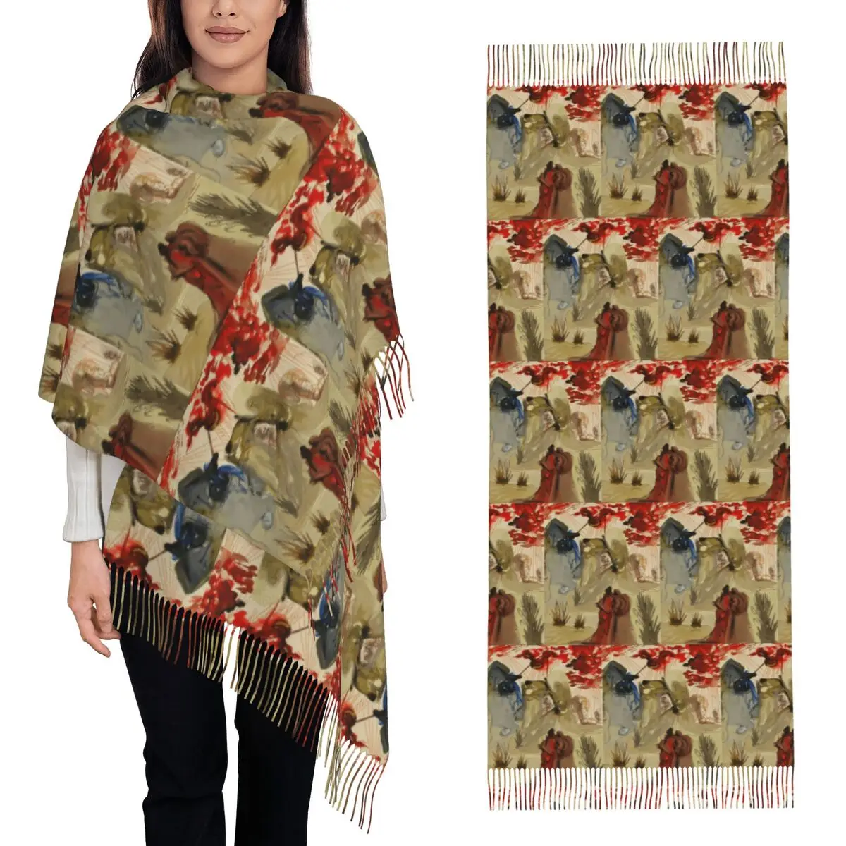 

1904-1989 Spain salvador Dali Original Paintings Scarf Tassel Scarves for Women Soft Warm Shawls and Large Fall Winter Shawl