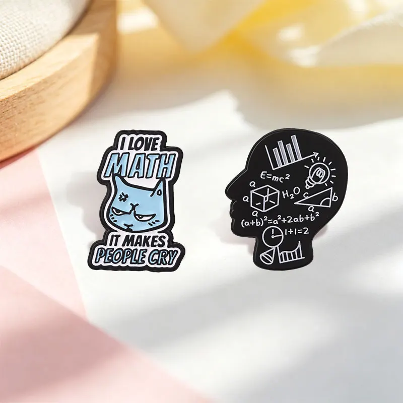 Science Brain Formulas E=Mc2 H2o Symbols Enamel Pin I Love Math It Makes People Cry Cat Brooch Fun Bag Lapel Badge Jewelry Gifts