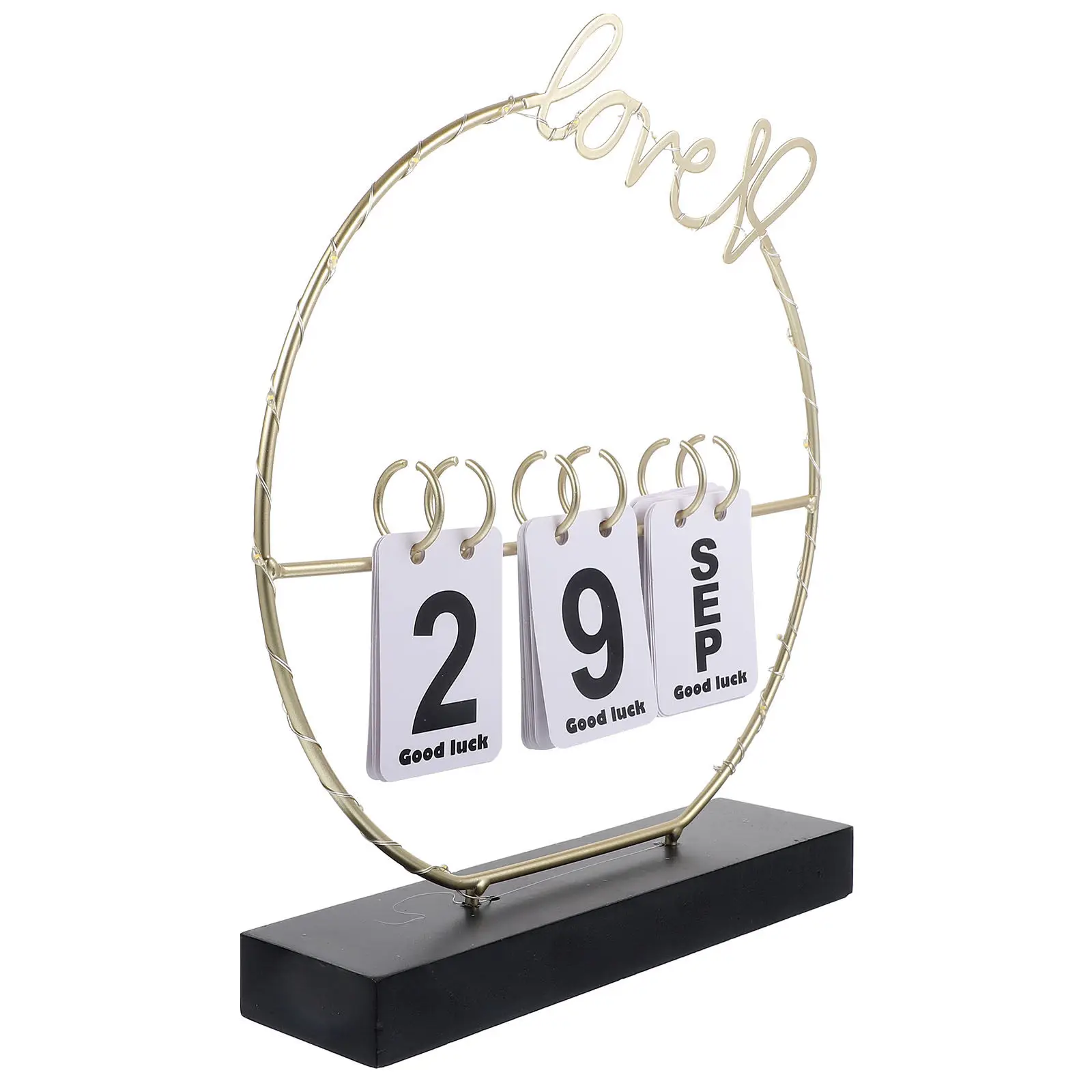 

Wooden Perpetual Flip Desk Calendar Heart Shape Vintage Style Desktop Ornament Decor for Home Office Study Room Love Theme