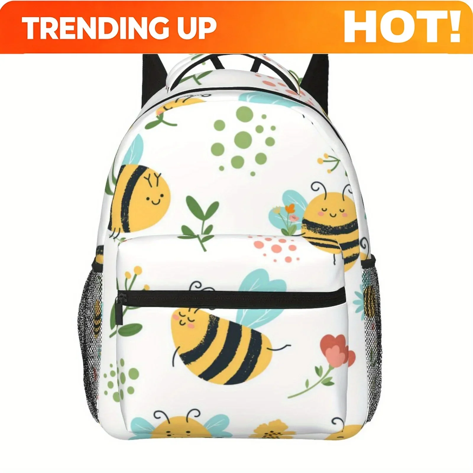 Custom Bag Cute Bee-Themed Large Capacity Backpack - Lightweight, Durable, Double Mesh Bag With Zipper Closure For School, Offic