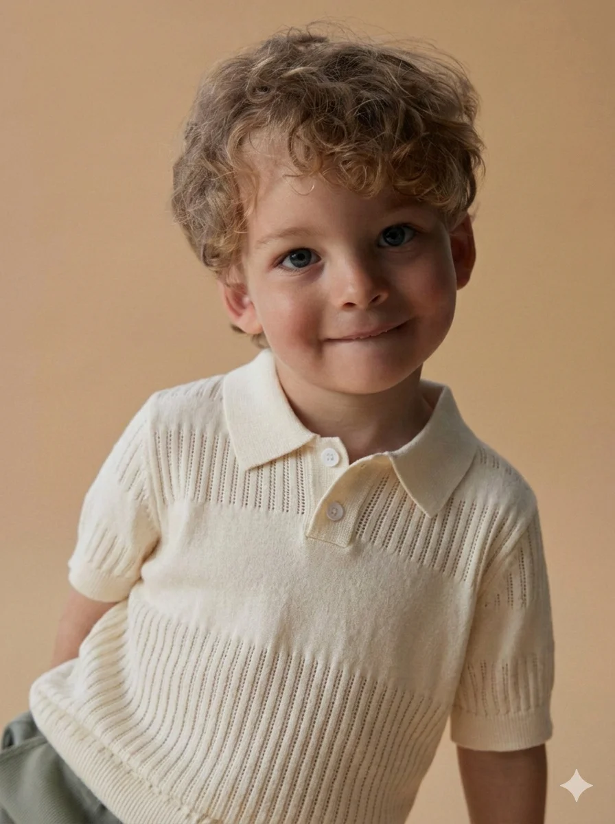 Boys' College Style Solid Color Hollow Collar Polo Shirt Short-Sleeved Thin Knit Sweater Pullover Sweater