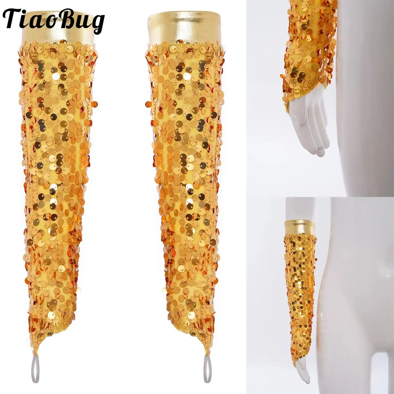 

1Pair Kids Girls Sparkly Sequins Gloves with Finger Holes Shiny Jazz Latin Tango Salsa Dance Costume Dress-up Party Accessories