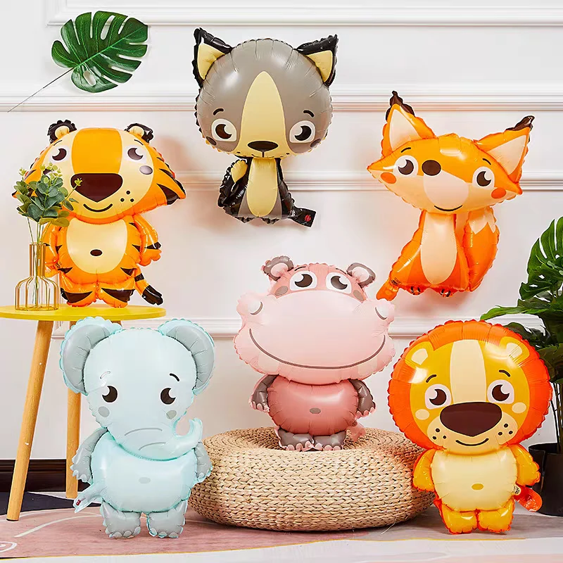Q-version Animal Foil Balloons Lion Tiger Bear Fox Rabbit Panda Zoo Theme Baby Shower Birthday Party Decorations view 6