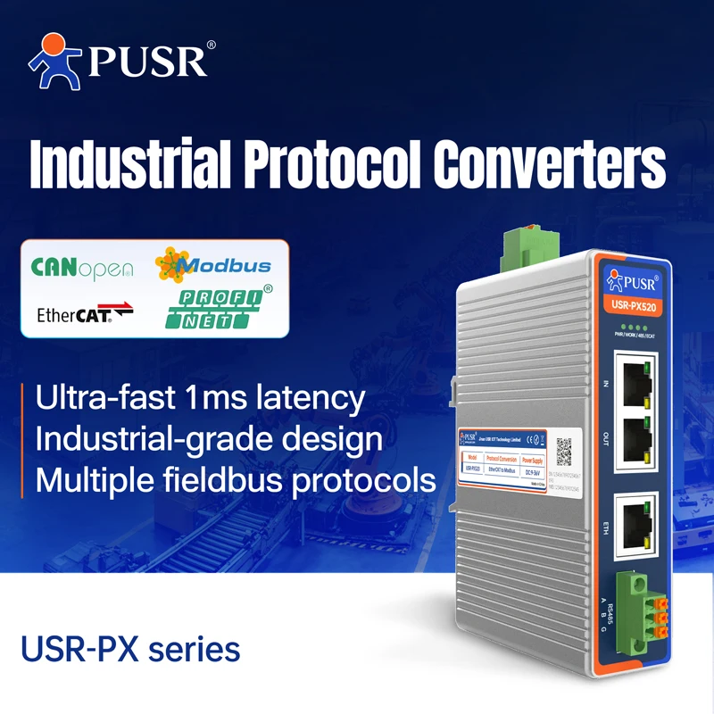 PUSR Profinet/EtherCAT/CANopen to Modbus Industrial Fieldbus Protocol Converter RS485 Ethernet port Modbus RTU/TCP Gateway PX531