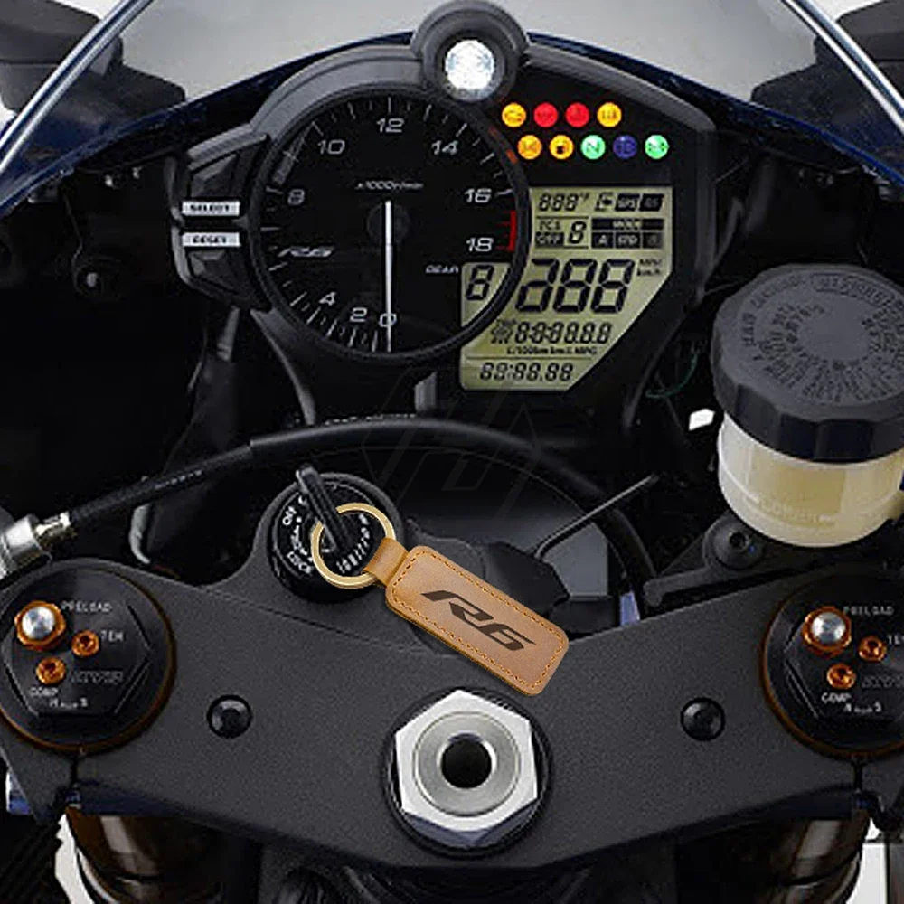 

Motorcycle Keychain Real Cowhide Key Ring for Yamaha R6 YZF-R6 New Logo