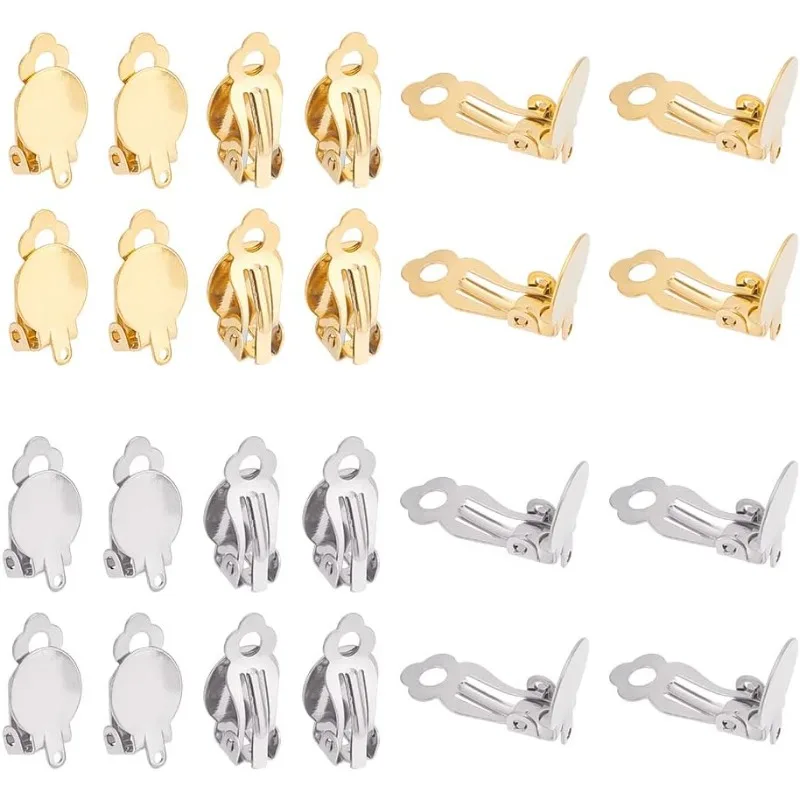 

60pcs 2 Colors 18mm Long 304 Stainless Steel Clip-On Earrings Findings Flat Round Golden Tray Non-Pierced Earrings Components