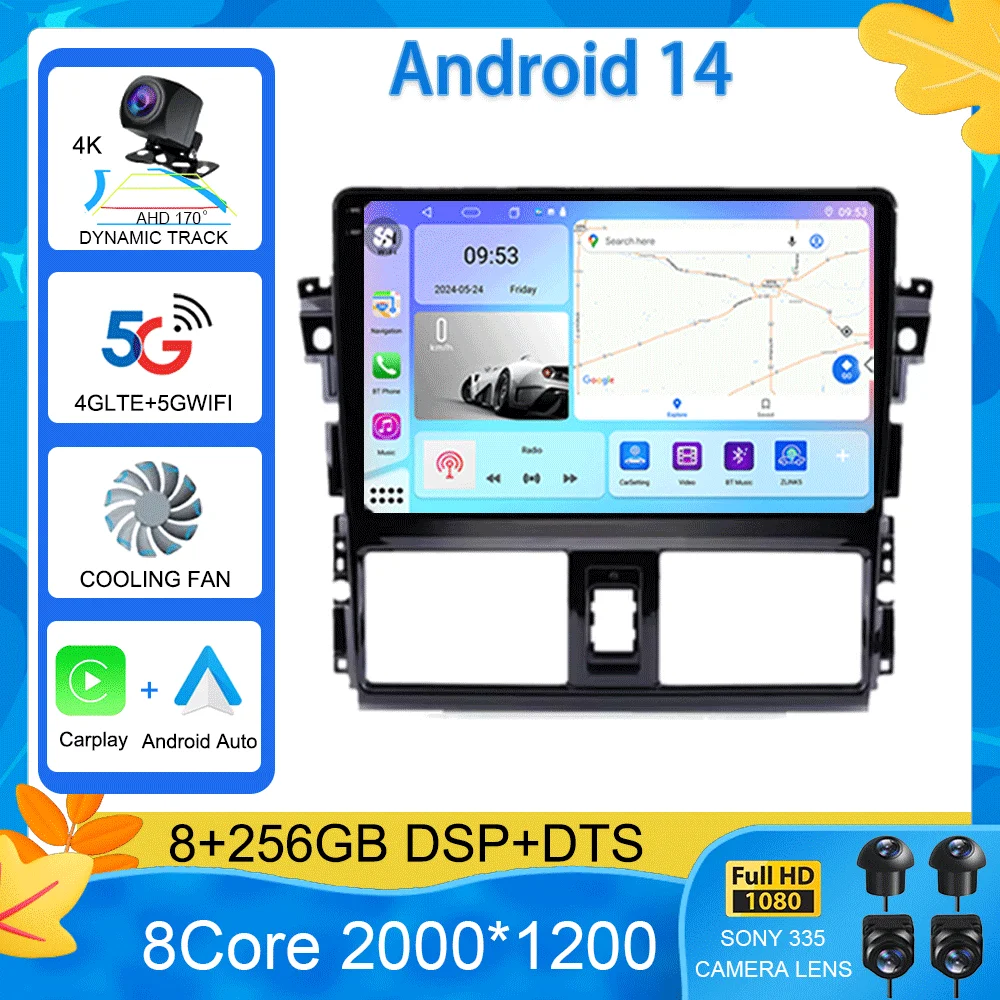 

Android 15 For TOYOTA VIOS YARIS 2013 2014 2015 2016 Multimedia Video Player Car Radio GPS Navigation NO DVD 2 Din Carplay New