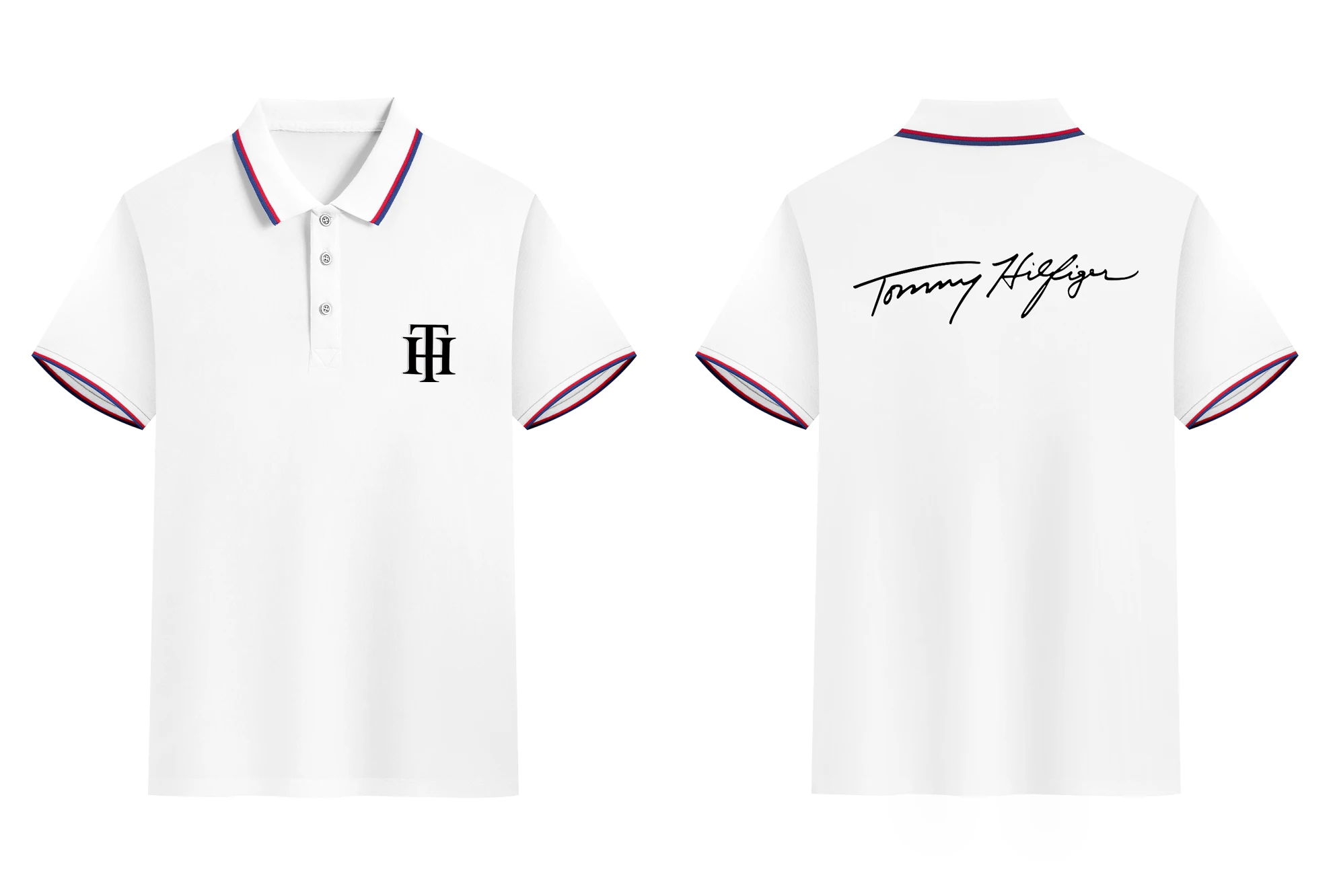 

Men‘s 2025 New Summer Tommy Hilfiger 100% Cotton Motorcycle Classic Polo Shirt Print Button Lapel Super Large Casual Polo Shirt
