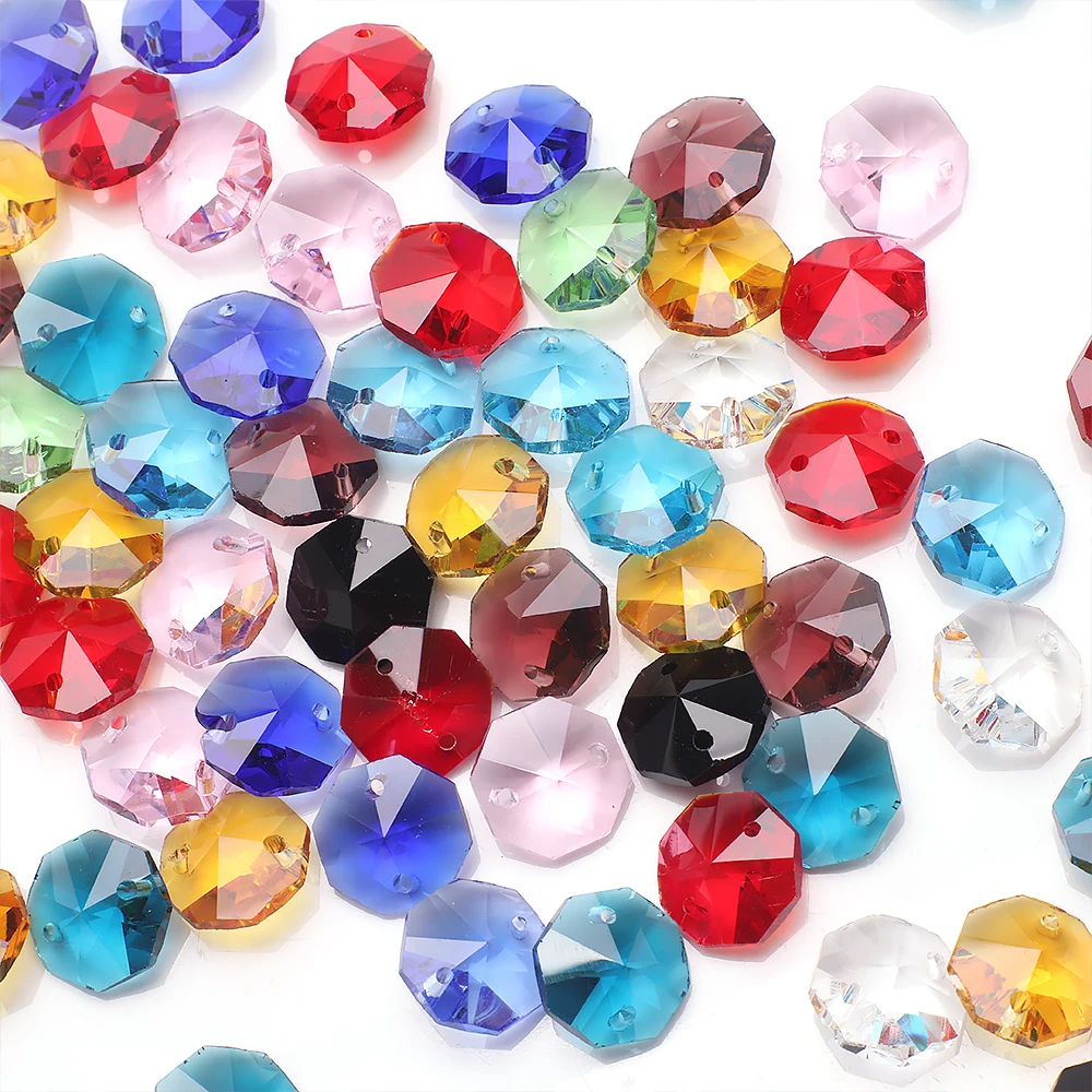 40Pcs/Lot Austrian Glass Loose Pendant 14mm Octagonal Beads With Double Holes DIY Jewelry Supplies Crystal Bead For Chandeliers