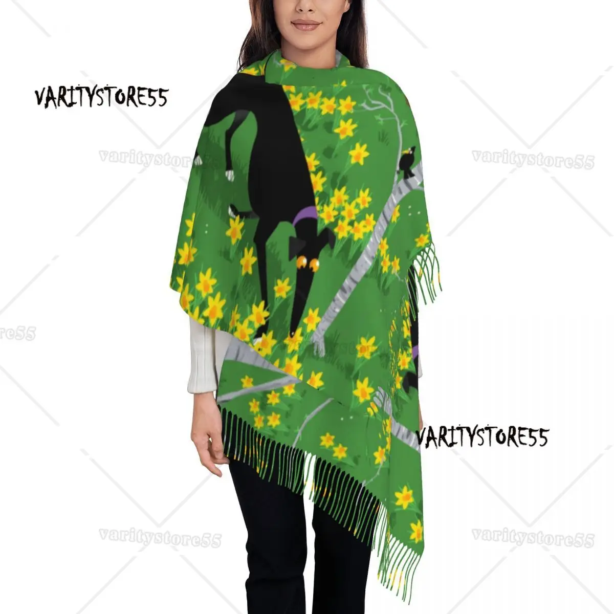 

Womens Scarf with Tassel Daffodil Hound Greyhound Large Winter Fall Shawl Wrap Whippet Lurcher Dog Daily Wear Cashmere Scarf