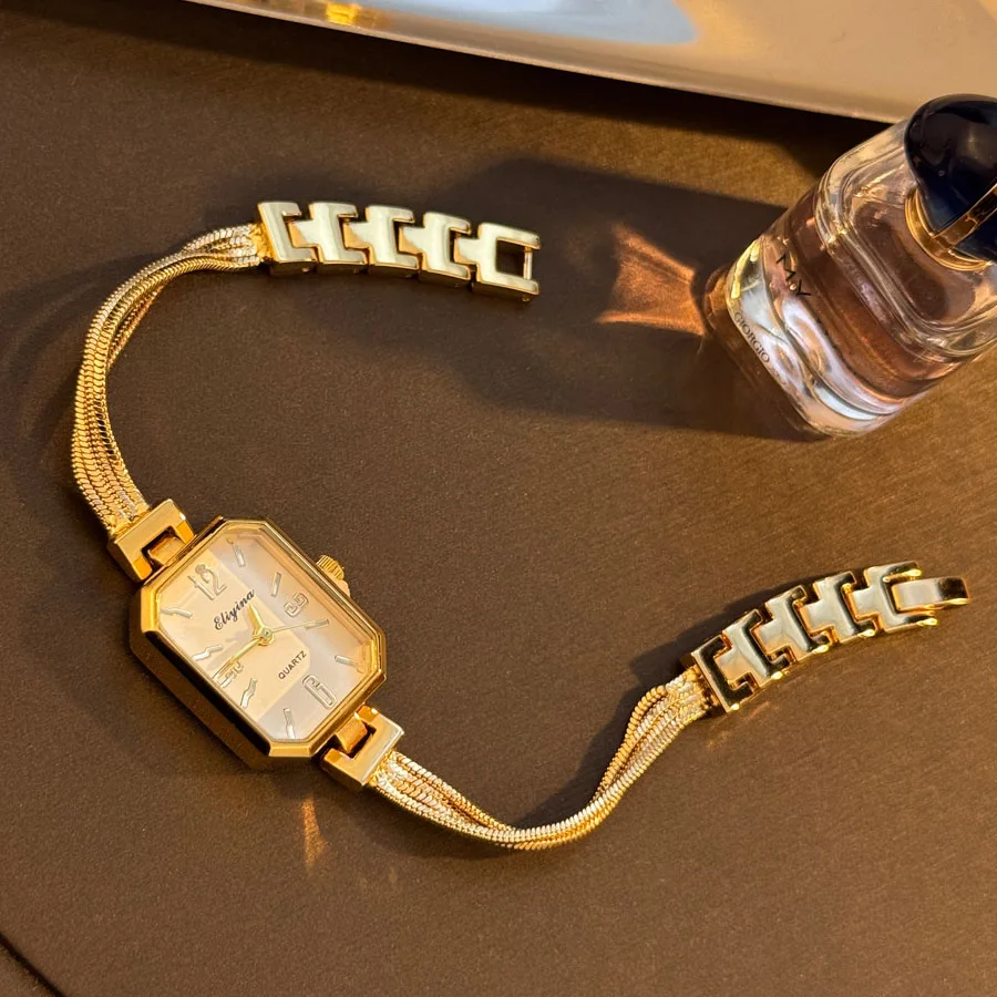 Fashionable Tassel Chain Quartz Watch Rectangle Versatile Elegant Small Size High-End Ladies Wristwatch New Arrival