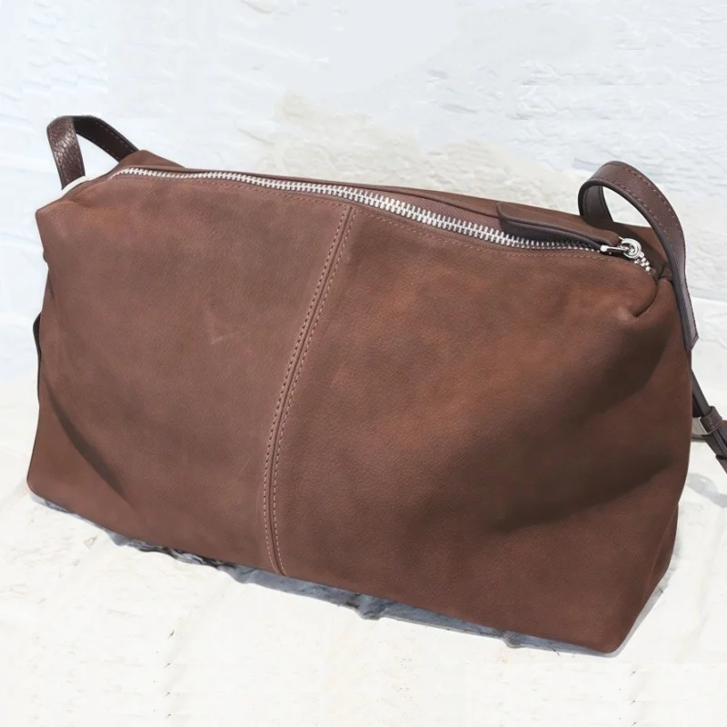 

2025 New Retro Tote Bag for Women Soft Suede Cowhide Genuine Leather Purse Shoulder Crossbody Bag for Women Solid Color Coffee