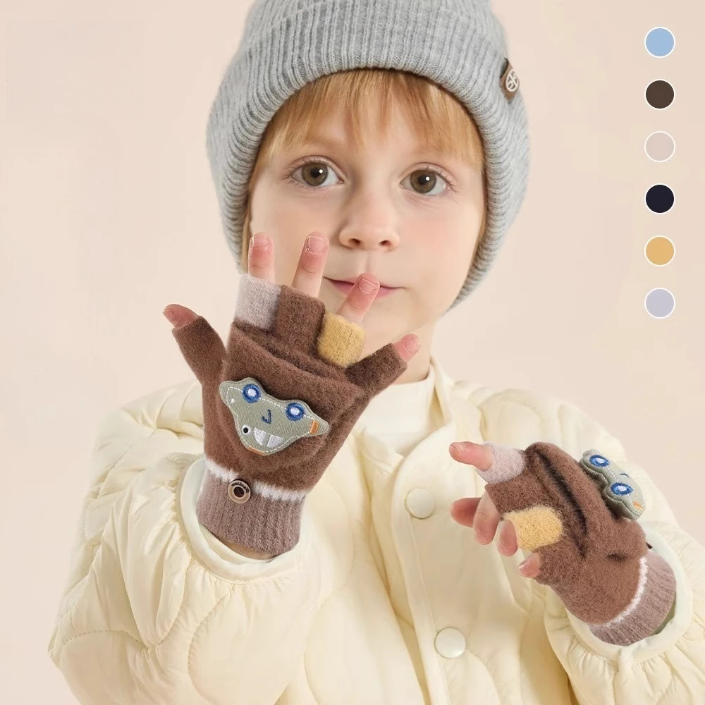 

Cartoon Car Kids boy Gloves Winter 5 Finger Knit Mittens for 1-5 Year Olds Thermal Fleece Lined Toddler Set Blue Red Yellow