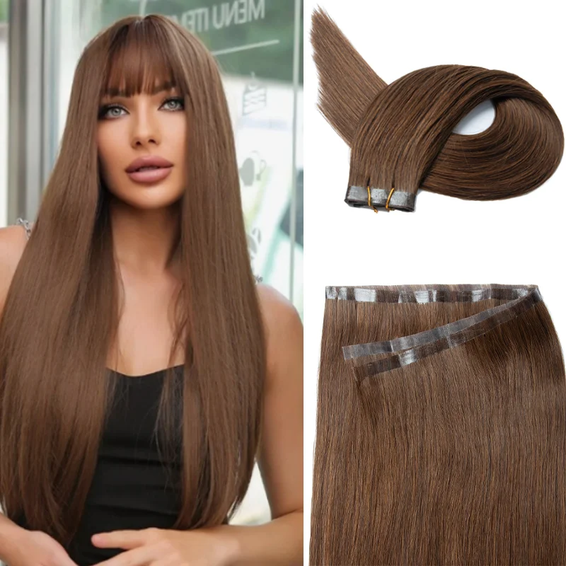 Premium Natural Real Human Hair Seamless PU Weft Extensions No Glue 12 16 20 Inch Long Smooth Hair Bundles For Women Daily Use