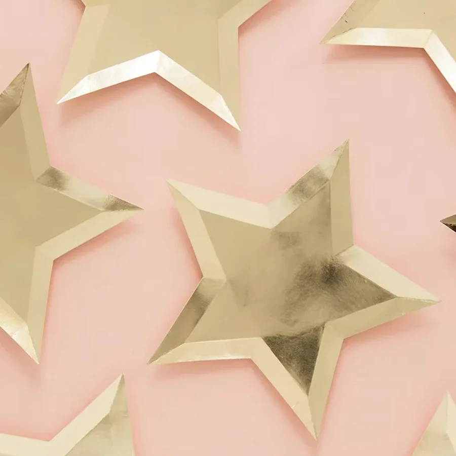 Platos de papel de estrella para decoración de fiesta, vajilla desechable para cena, pasteles, suministros para fiesta de boda y cumpleaños, 8 Uds.