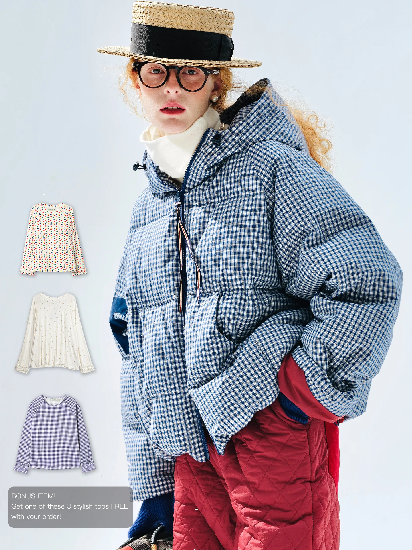 

Plaid Hooded Short Down Jacket, Contrast - color Letter Patch, Daily Outfit, Trendy Vitality Vibe 255256