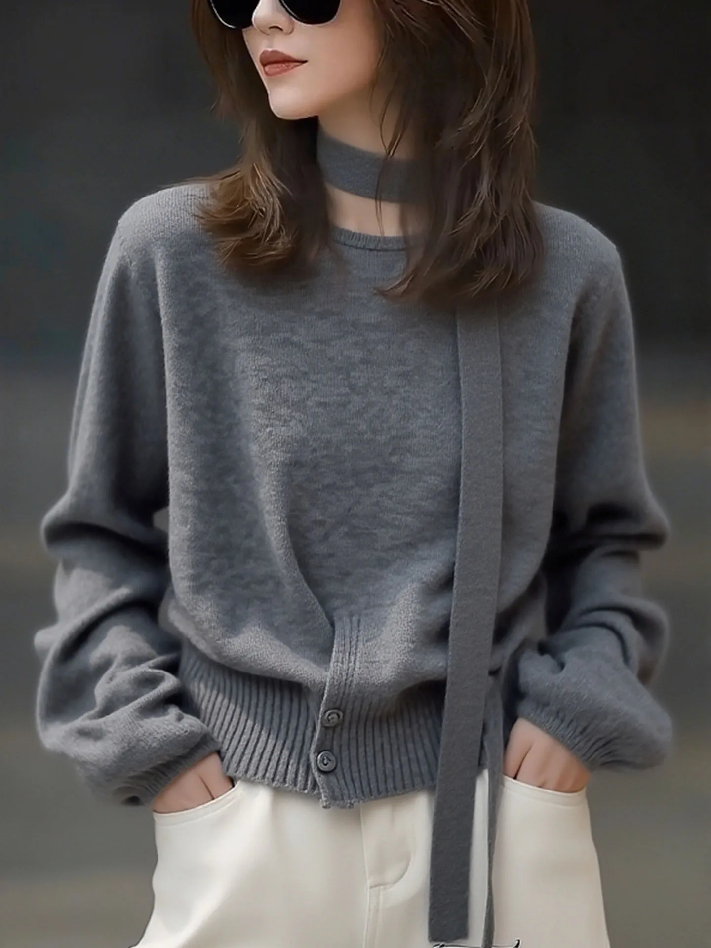 

Модный шелковый шарф-дизайн, трикотаж Camere, длинный свитер, универсальный цвет, стильный зимний топ для омолаживающего образа