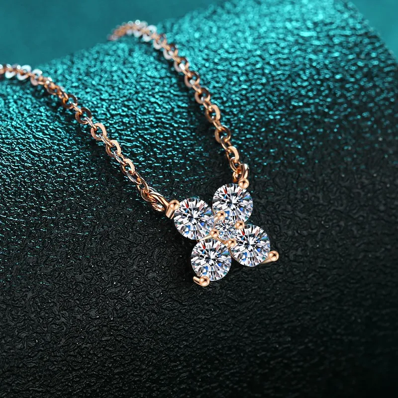 Platinum PT950 18K champagne gold moissanite necklace female petal pendant simple high-level sense of daily versatile