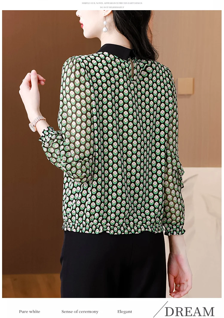 Chemisiers décontractés pour femmes, hauts Vintage imprimés, mode ample, vêtements français d'été, manches longues, chemises coréennes en mousseline de soie pour femmes