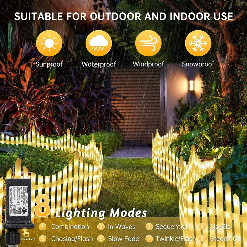 8PCS LED Fence Lights Outdoor Christmas Tree Enclosure Decoraction Lamp Waterproof Garden Courtyard Lighting For Wedding Party