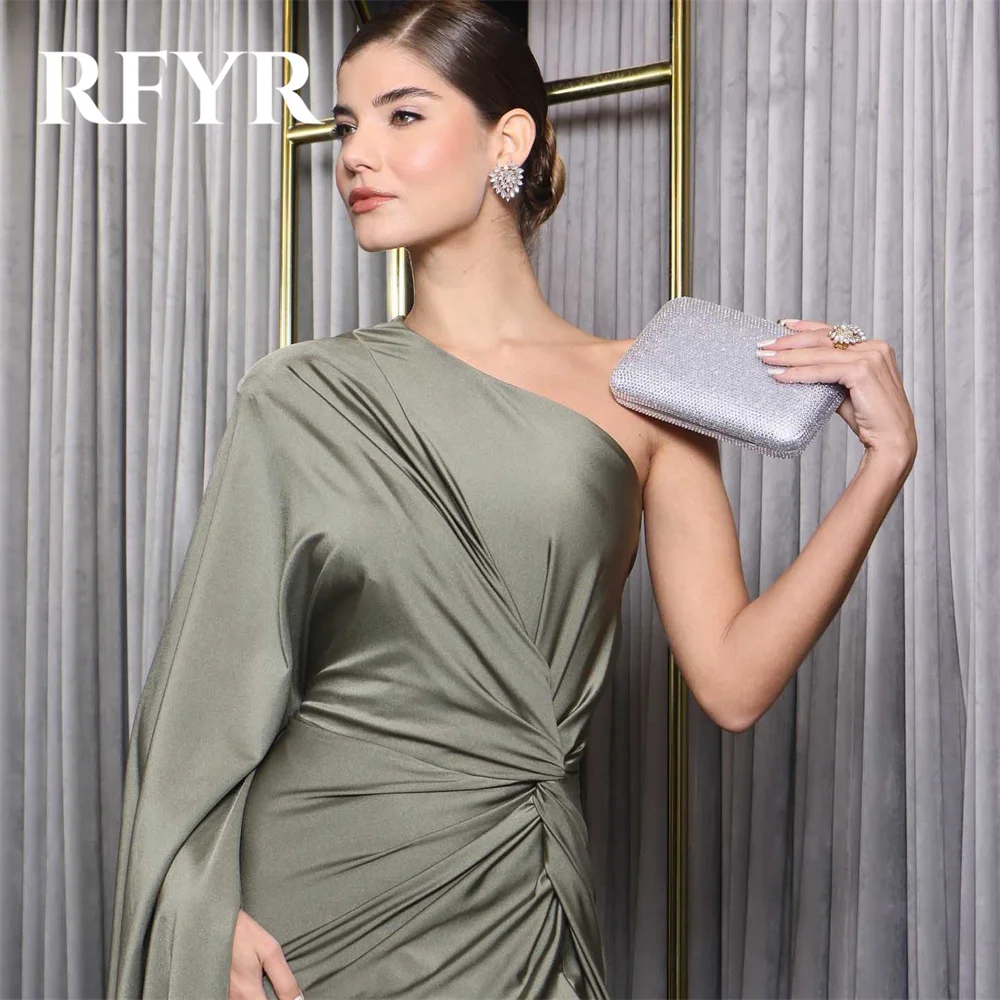 RFYR Simple Green Mermaid Formal Dresses Stain Pleats Party Dress For Wedding One Shoulder Special Occasion Dress Customized