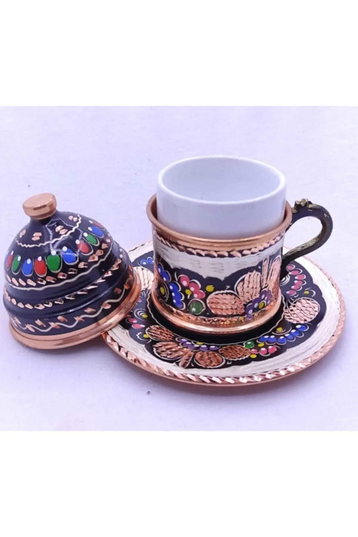 DOLBOVI copper hand embroidered 6 person 19 piece coffee cup set handmade espresso cup