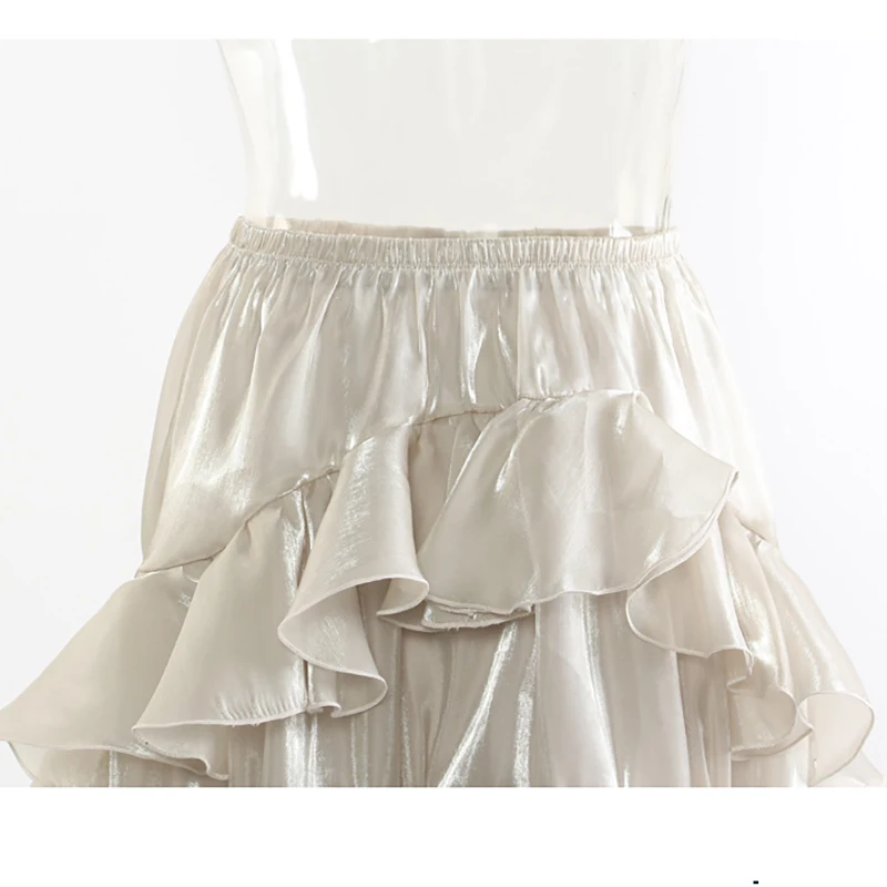 JUNLINNA Damska Spódnica na Imprezę Świąteczną Jednolity Kolor Asymetryczne Falbany Pół Sukienka Elastyczna Talia