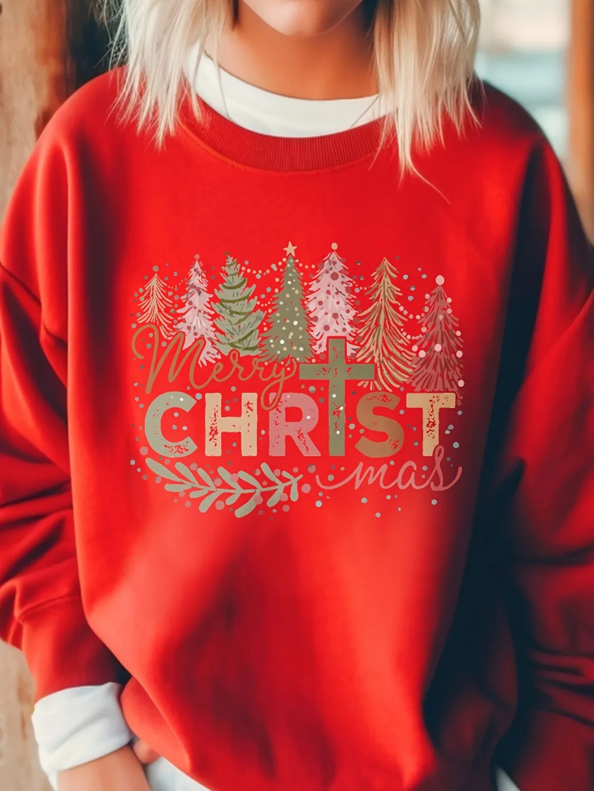 سويت شيرت نسائي كاجوال عصري من سلسلة عيد الميلاد بلوفر بنمط مطبوع مناسب لهدايا العطلات وقمصان الارتداء اليومي