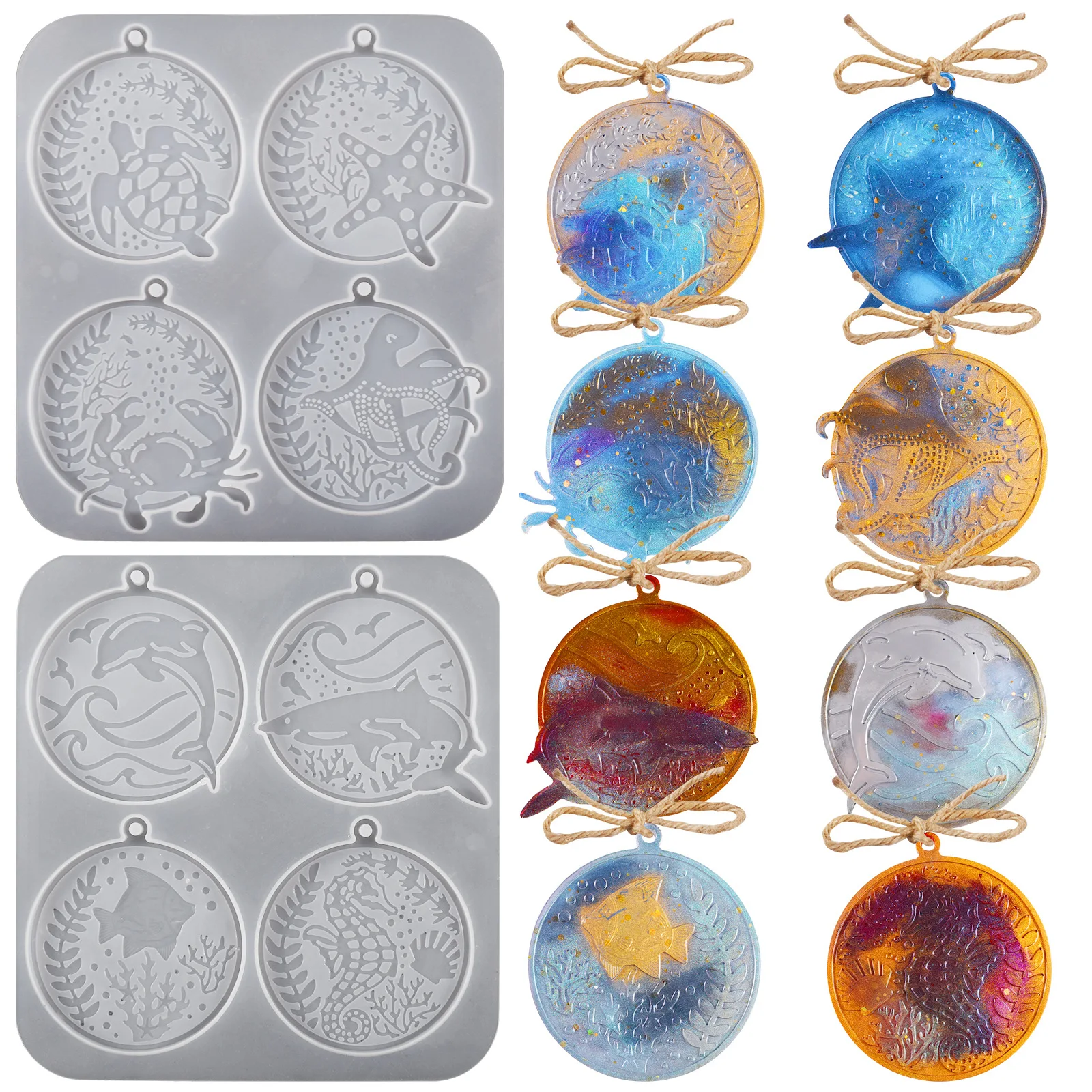 DIY Crystal Epoxy Resin Mold Marine Animal Round Listed Sea Turtle Dolphin Jewelry Pendant Silicone Mould For Resin