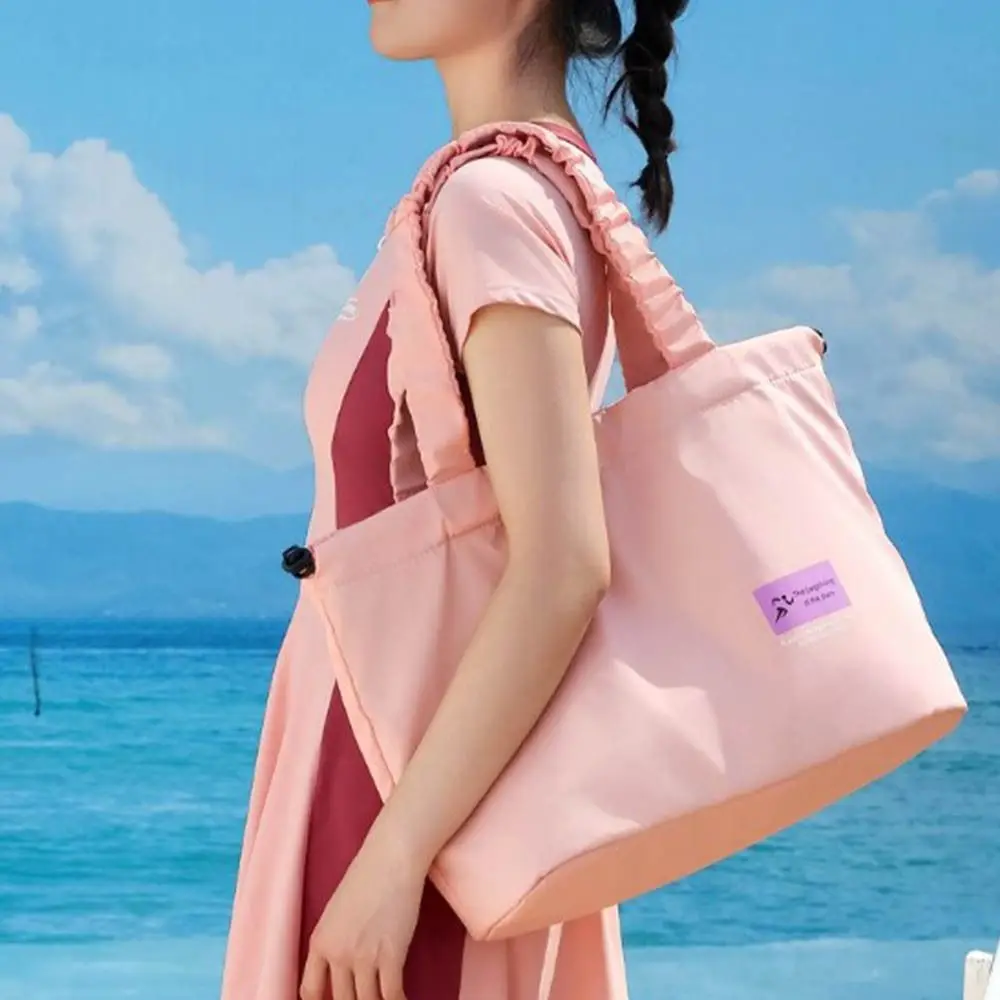 Dry Wet Separation Swimming Shoulder Bag Large Capacity with Handle Fitness Hand Pouch Lightweight Drawstring Design Beach Bag