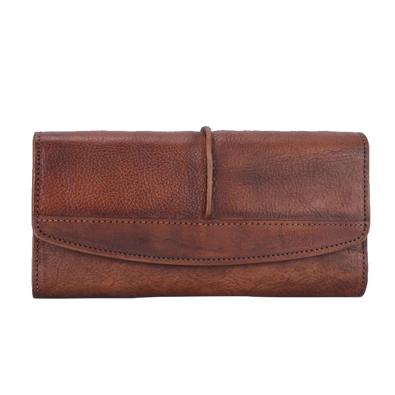 2024 Ladies Coin Purse Leather Women Wallet Genuine Leather Female Long Wallet Tri-fold Retro Leather Card Holder Wallets Zipper