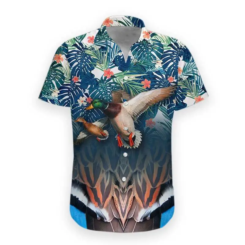 3D Print Duck Hunting Graphic Hawaii Shirts For Men New In Summer Short Sleeve Button Down Beach Shirts Luxury Tee Shirt