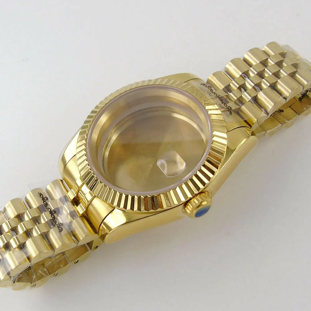 Imagem -03 - Ouro 36 mm 39 mm Fluted Bezel Assista Case Apto para Nh35 Nh36 Miyota 8215 2836 2824