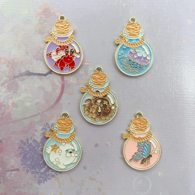 10pcs Bottle Butterfly Jellyfish Seahorse Octopus Charm for Jewelry Making Enamel Necklace Pendant Diy Supplies Accessories