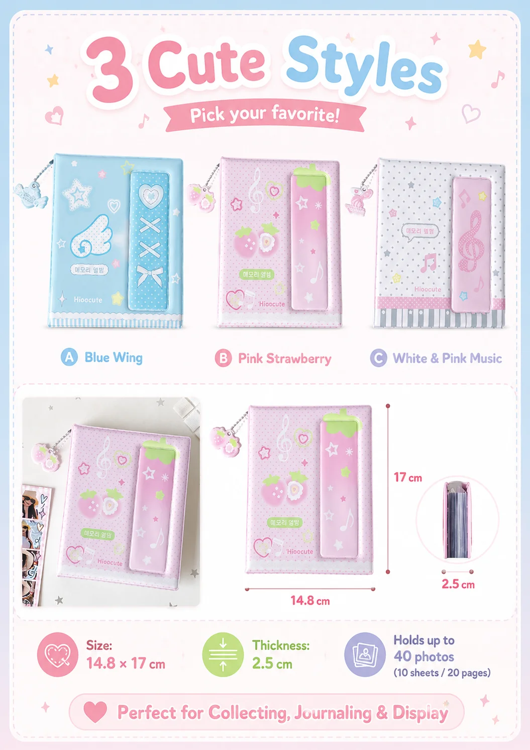 Glossy Star 4-Grid Korean Card Album, Long Strip Photo ID Binder, Ticket Storage Book for Girls