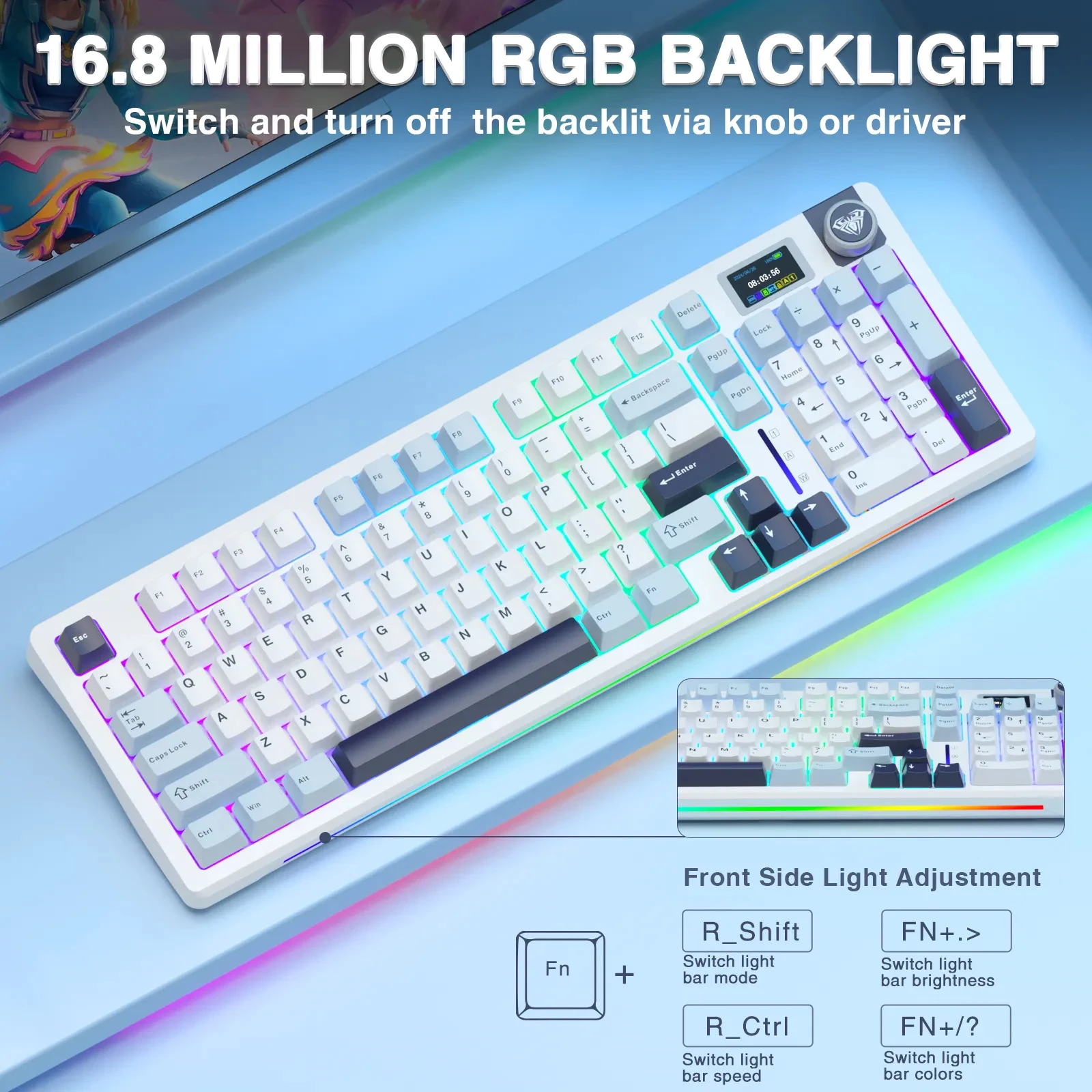 AULA S98 Pro Tri-Mode Wireless KB Screen Knob Hot Swap Pre-lubed Linear Side-Print PBT RGB Creamy Custom Gaming Keyboard for PC