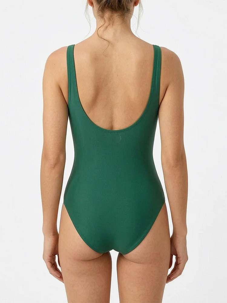 2027 Swimwear Women Athletic One Piece Swimsuit Zip Front Color Block Scoop Back Sports Surfing Bathing Suit