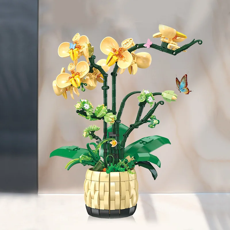 

Orchid assembly blocks with built-in ambient light, home decor imitation potted plant ornament