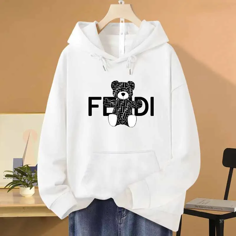 Women Bear Print Luxury Hoodies Vintage Retro Y2k Pullover Hooded Sweatshirt Female Designer Casual High Quality Trendy Clothing