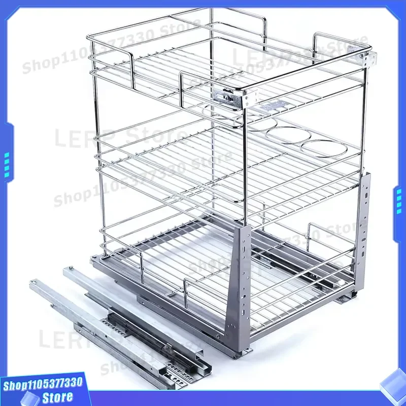 Modern Kitchen Cabinet Organizer Sliding Drawer Basket with Pull Out Seasoning Rack Practical Storage Solution for Home