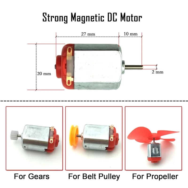 AT02-DC Motors Kit, Mini Electric Hobby Motor 3V -12V 25000 RPM Strong Magnetic With Shaft Propeller,Battery Holder