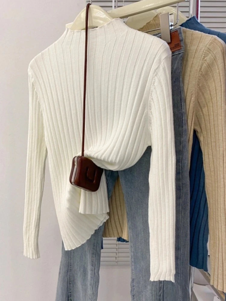 Zjaiss Frauen Gestrickte Pullover Herbst Winter 2025, Pullover, Rollkragen, Langarm, Schlank, Vielseitig, Basic, Feste Weibliche Pullover