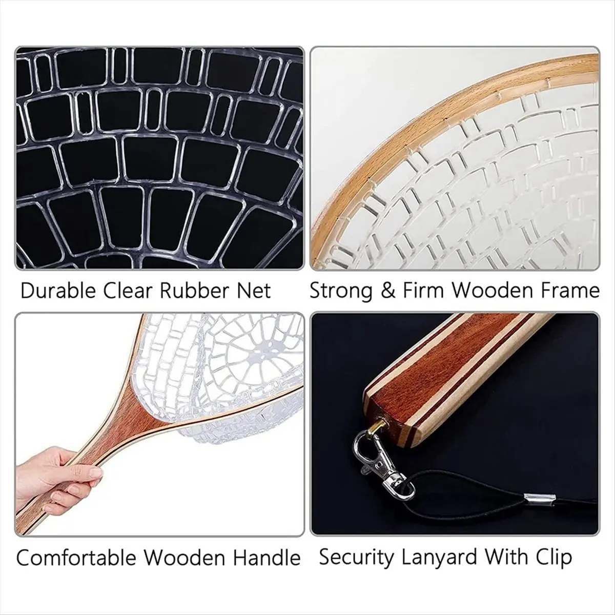 2X Fly Fishing Landing Net Trout Fishing Net, Soft Rubber Catch and Release Fish Net with Wooden Handle Frame