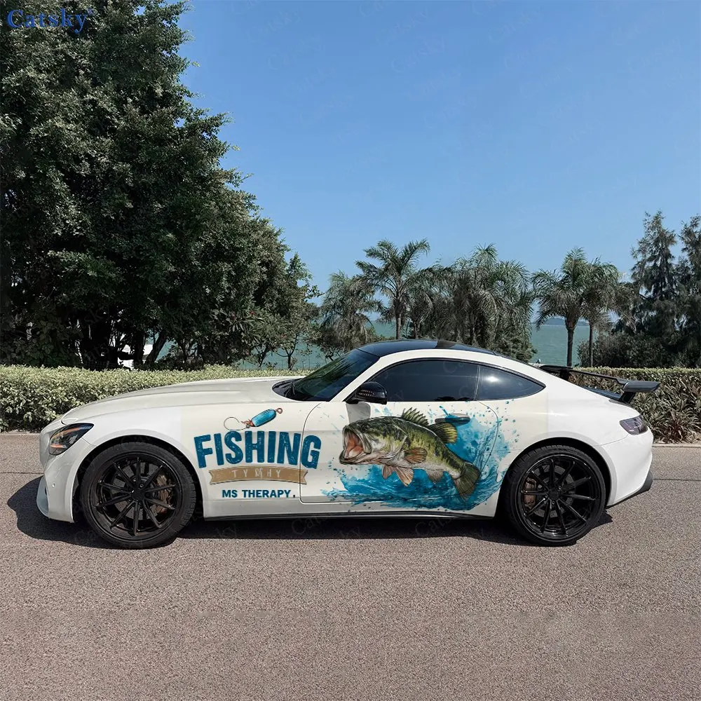 2pcs Fishing Sticker, Durable, Fade-Resistant, Self-Adhesive PVC Waterproof & Scratch-Resistant Stickers, Car Accessory Gift