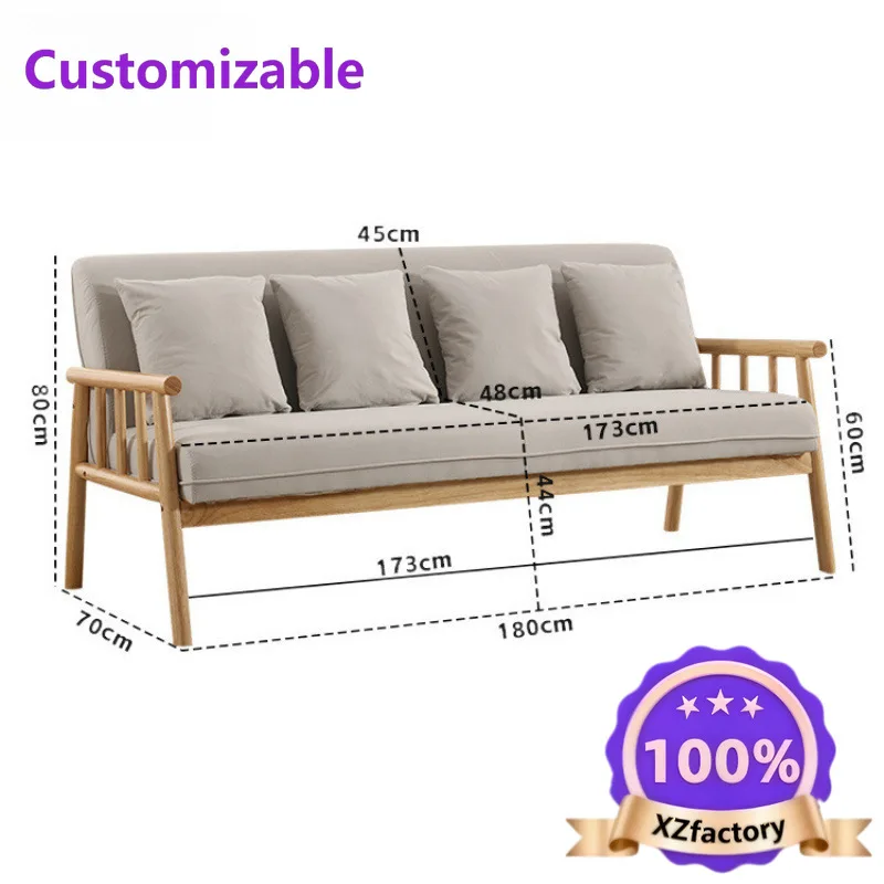 Factory Direct 2026 Top Rated Nordic Balcony Small Home Living Room Log Japanese Double Triple Solid Wood Fabric Small Sofa