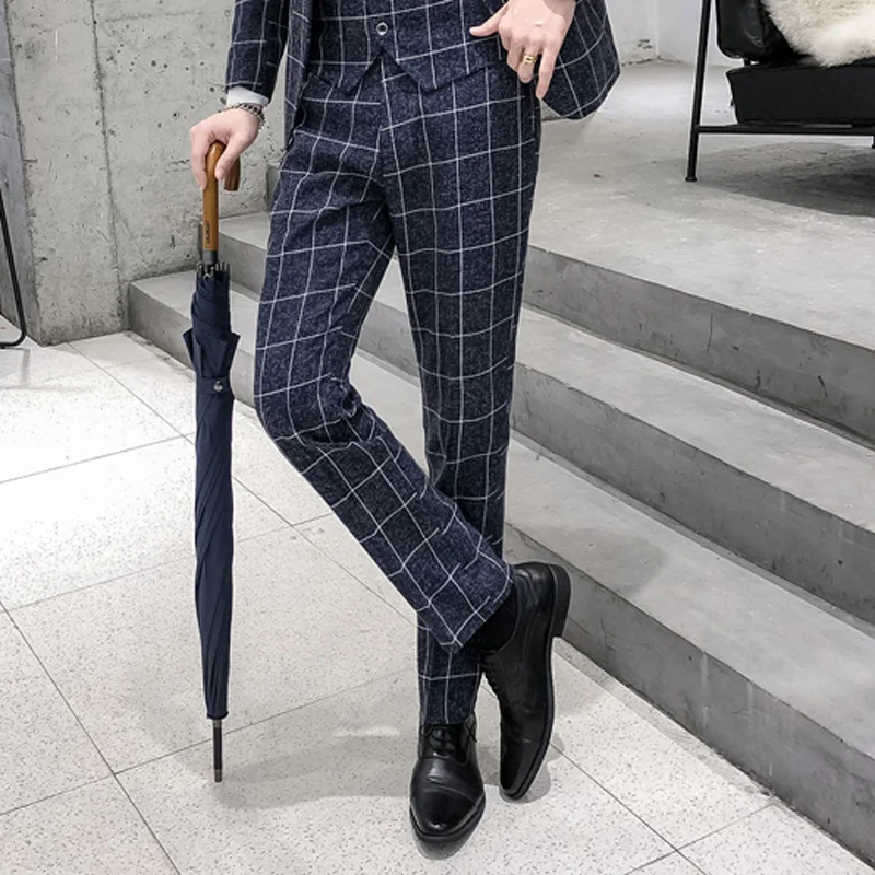 Off-White Men\'s Striped Trousers, Fashion Slim Suit Pants, Office Casual Plaid Pant, Asian Size 29-38, Gray,Black,Dark Blue